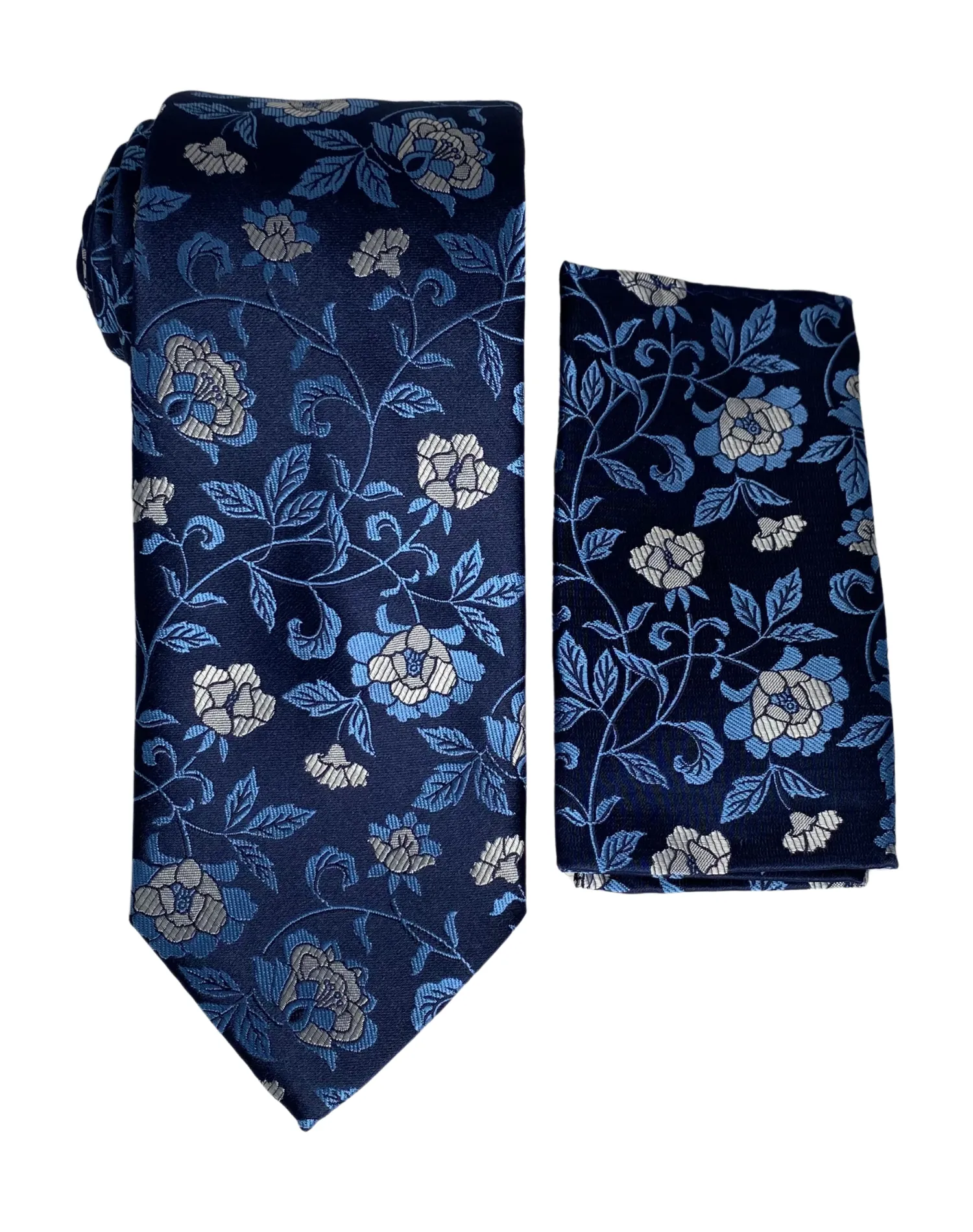 Stacy Adams Rosed Tie and Handkerchief - Navy