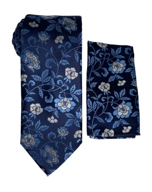 Stacy Adams Rosed Tie and Handkerchief - Navy