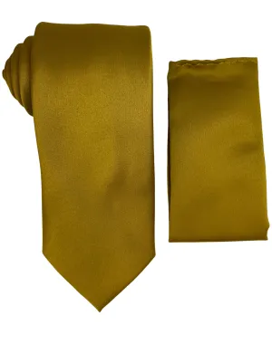 Stacy Adams Solid Tie and Handkerchief - Gold
