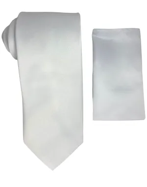 Stacy Adams Solid Tie and Handkerchief - White