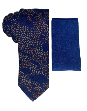 Stacy Adams Splash Tie and Handkerchief - Blue & Tan