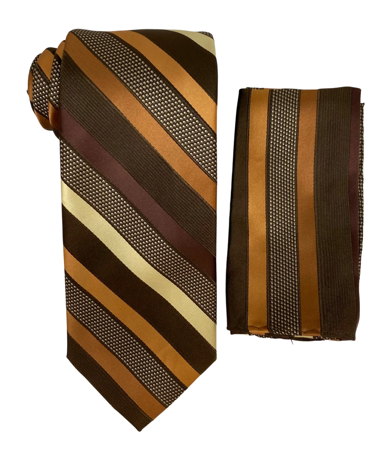 Stacy Adams Stripe Tie and Handkerchief - Brown & Tan