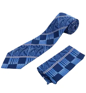 Stacy Adams Tie and Handkerchief - Blue Paisley Check T22