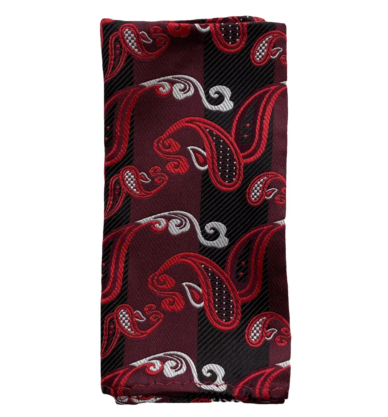 Stacy Adams Tie and Handkerchief - Burgundy and Black Striped Paisley T63