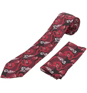 Stacy Adams Tie and Handkerchief - Burgundy and Black Striped Paisley T63