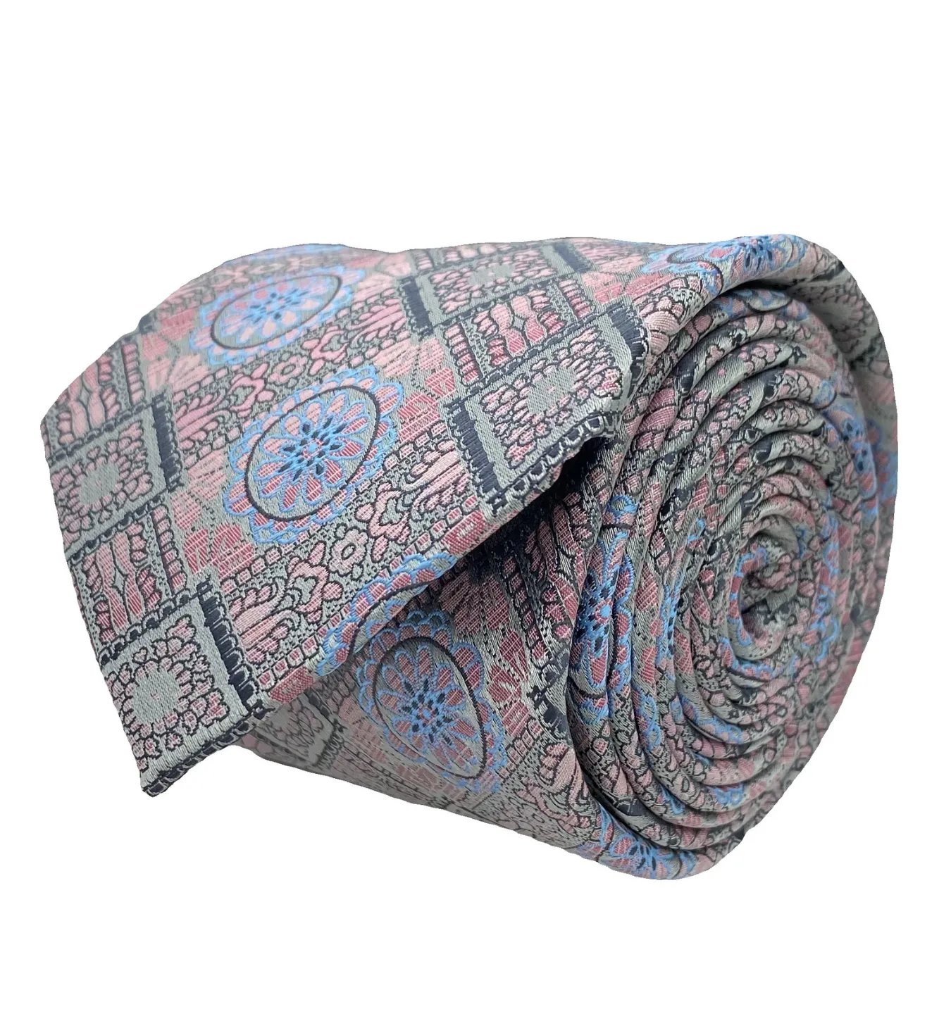Stacy Adams Tie and Handkerchief - Pink and Light Blue Daisy T59