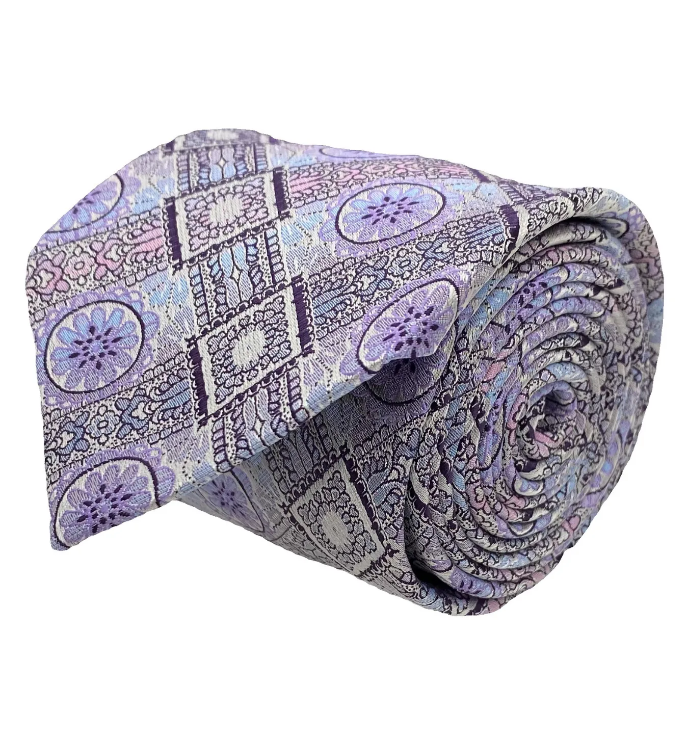 Stacy Adams Tie and Handkerchief - Pink, Lavender and Light Blue Daisy T58