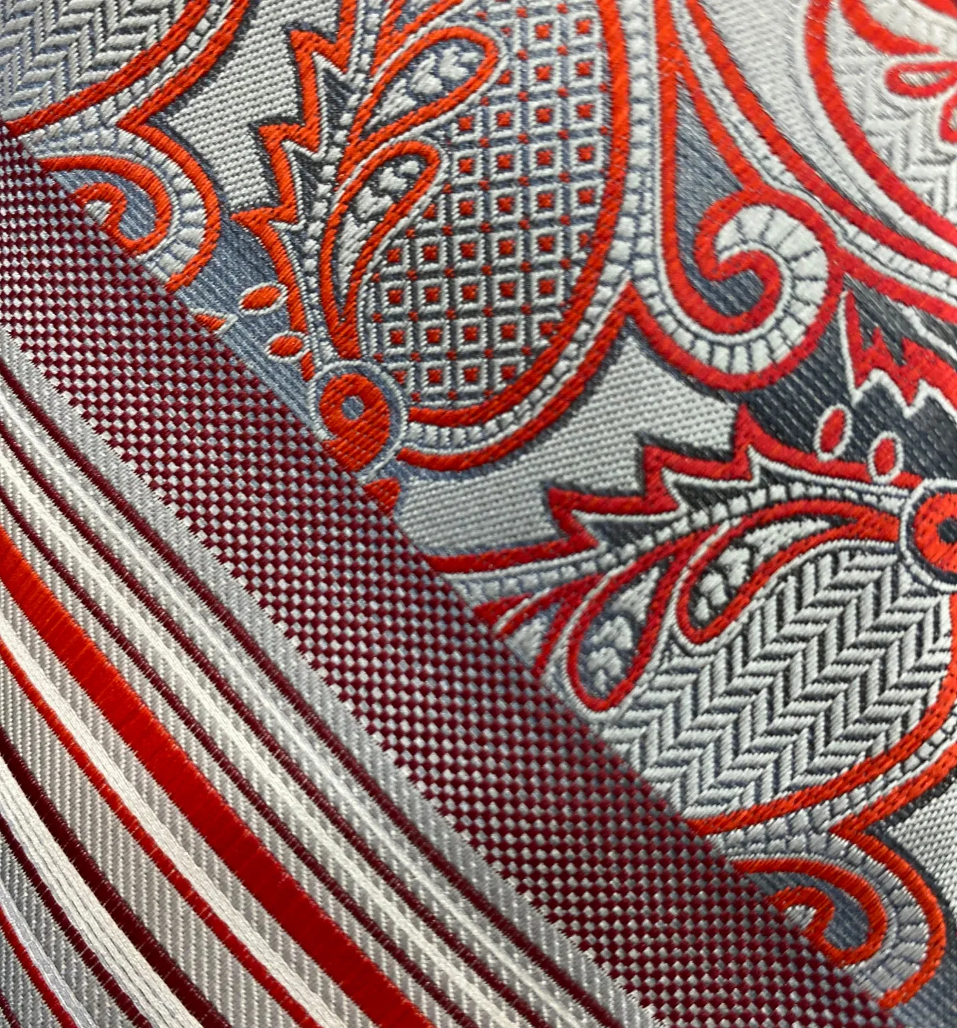 Stacy Adams Tie and Handkerchief - Red and Silver Paisley Stripes T73