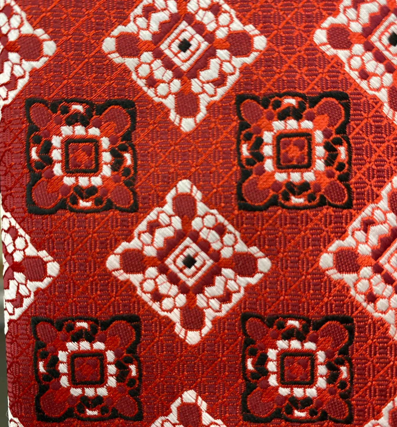 Stacy Adams Tie and Handkerchief - Red, White and Black Kaleido Flowers T74