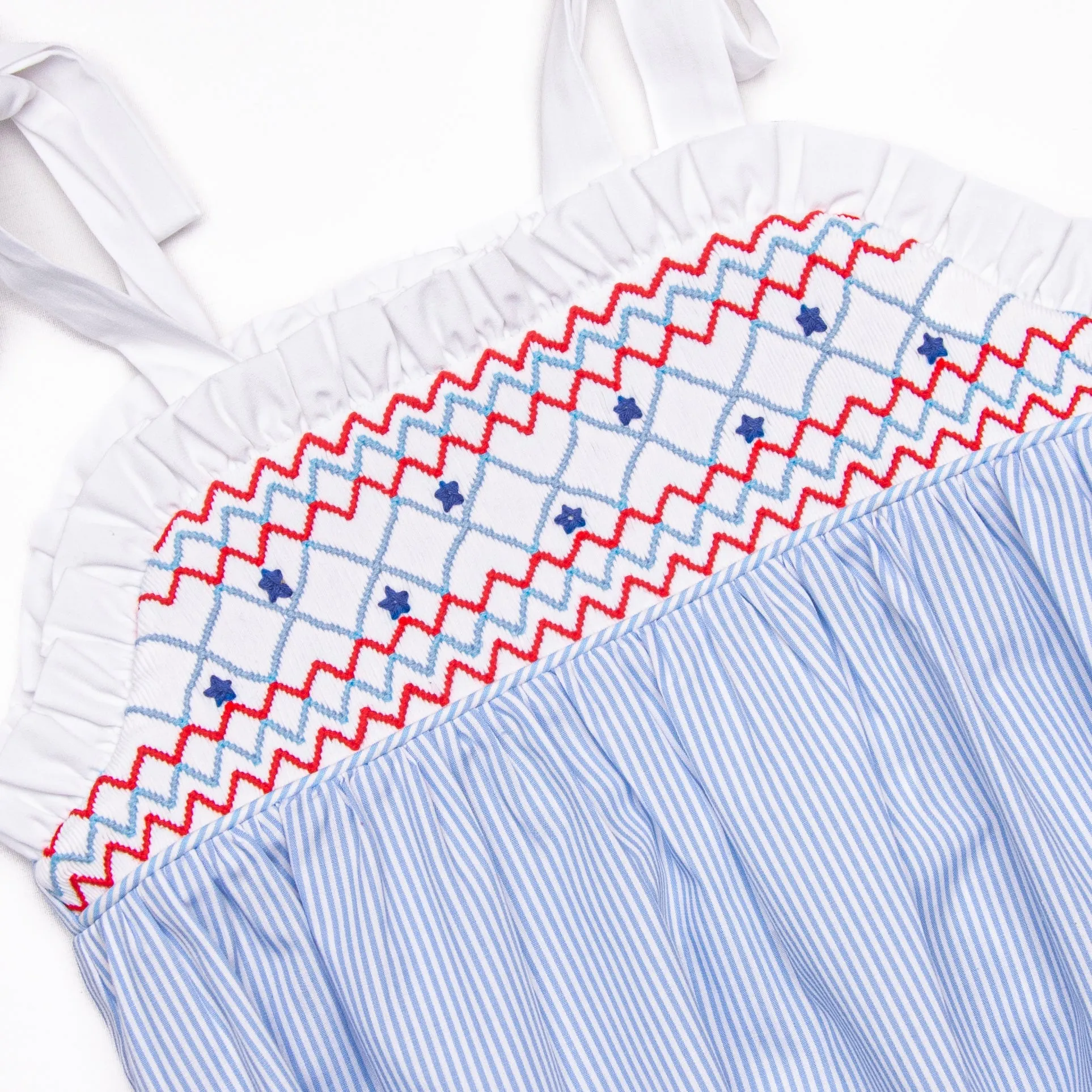 Stars and Stripes Smocked Bubble, Blue