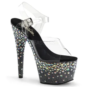 STARSPLASH-708  Clear/Black (Silver Hologram Stars)