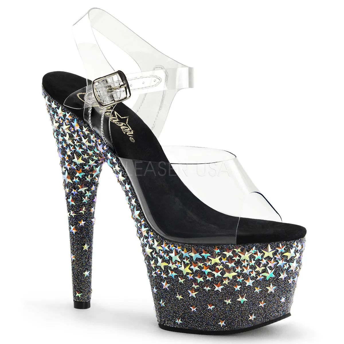 STARSPLASH-708  Clear/Black (Silver Hologram Stars)