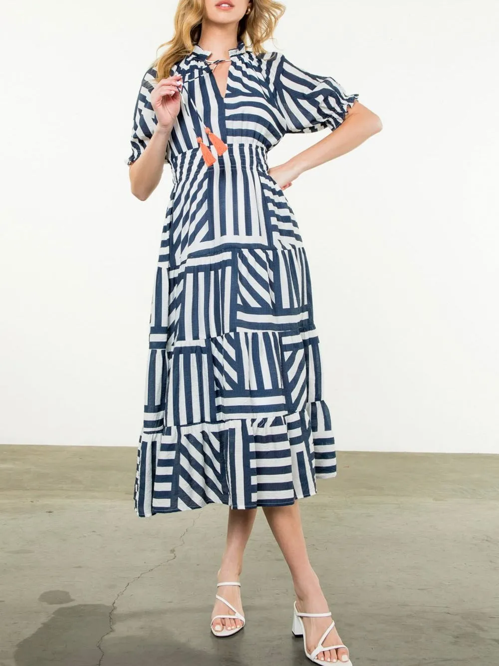 Stripe Tier Dress - Navy