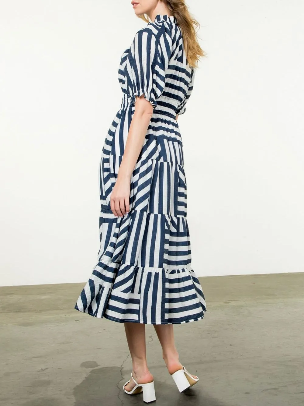 Stripe Tier Dress - Navy