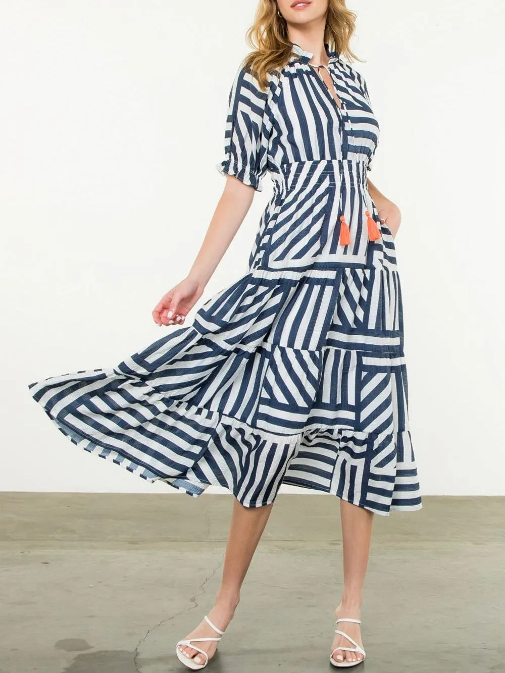 Stripe Tier Dress - Navy