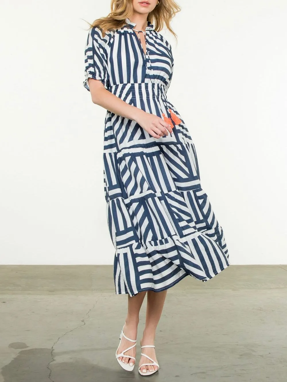 Stripe Tier Dress - Navy