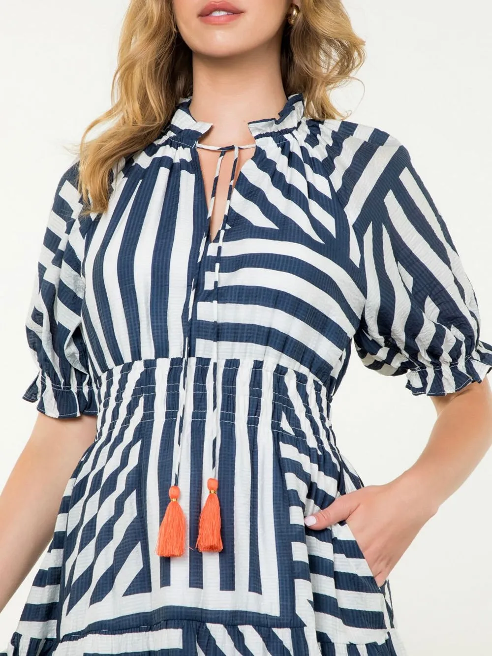 Stripe Tier Dress - Navy