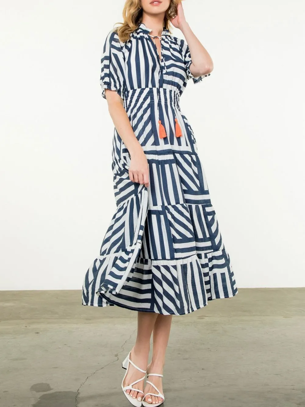 Stripe Tier Dress - Navy