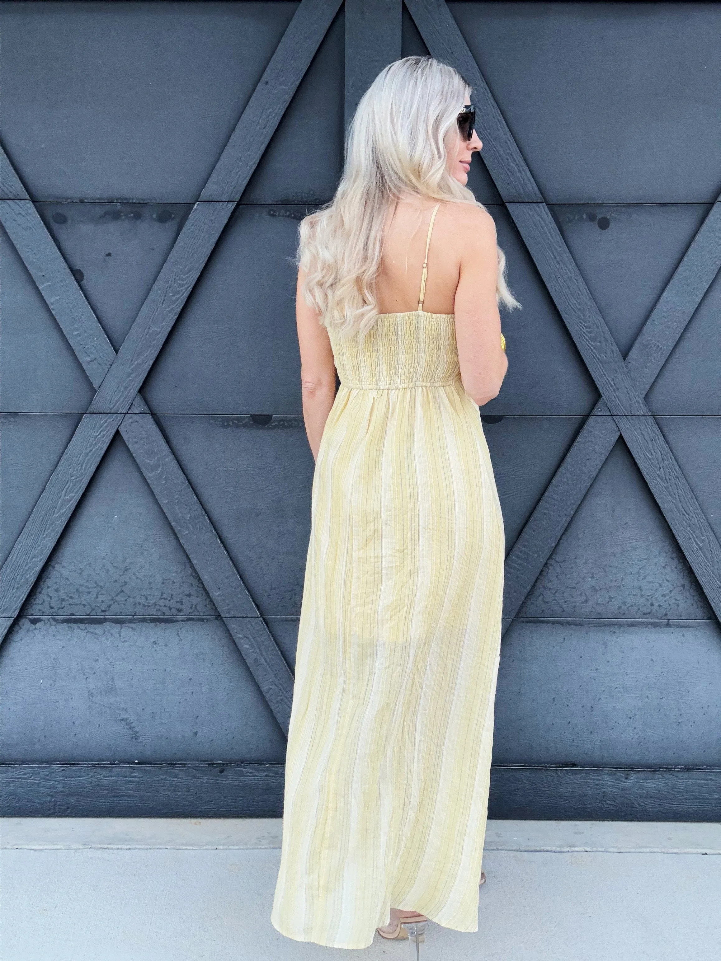 Striped Sunshine Maxi Dress In Yellow