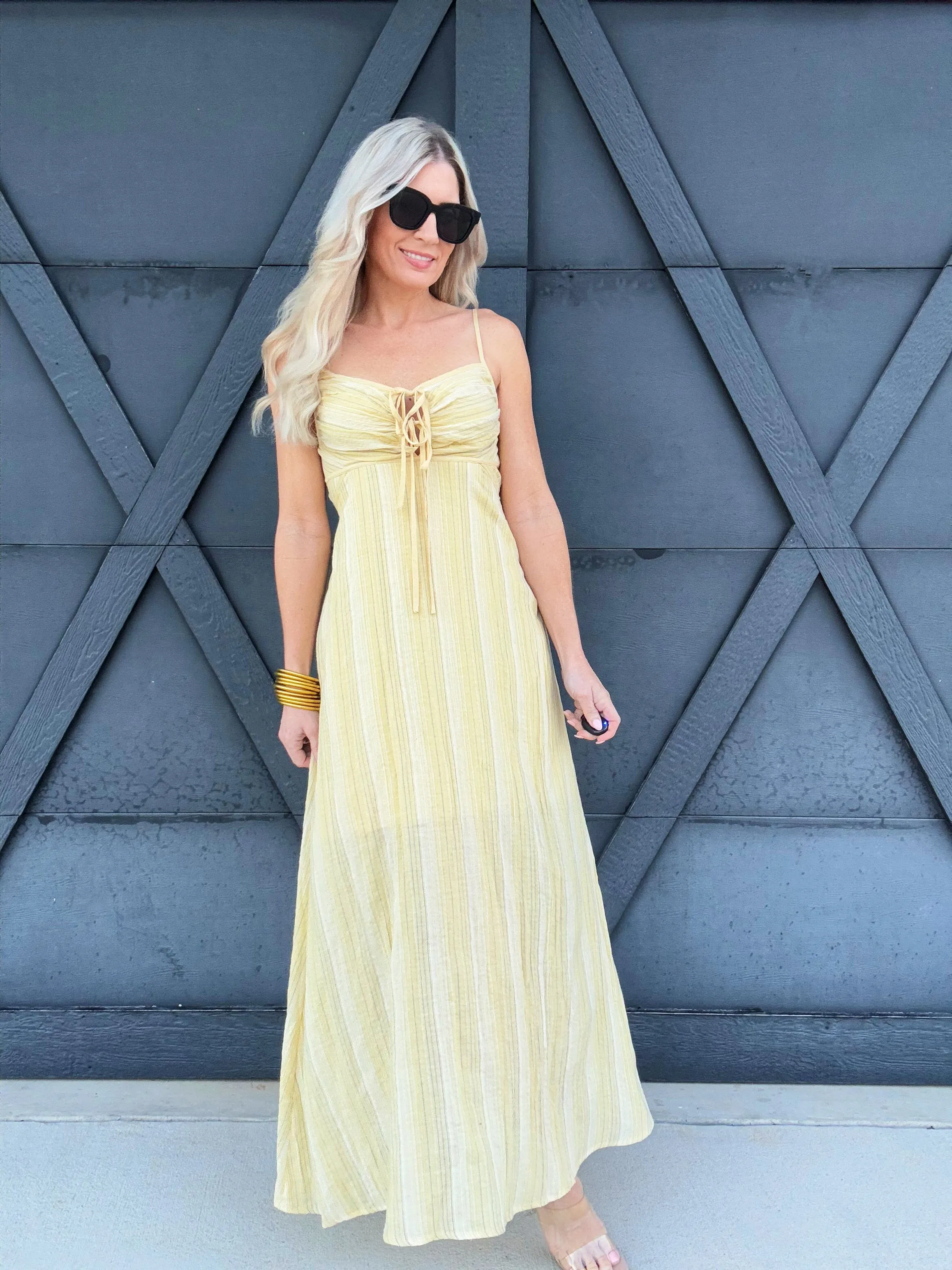 Striped Sunshine Maxi Dress In Yellow