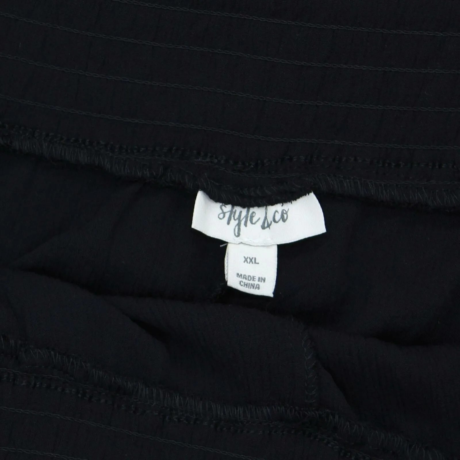 Style & Co Women's Textured Tie Waist Wide Leg Pants Deep Black XXL