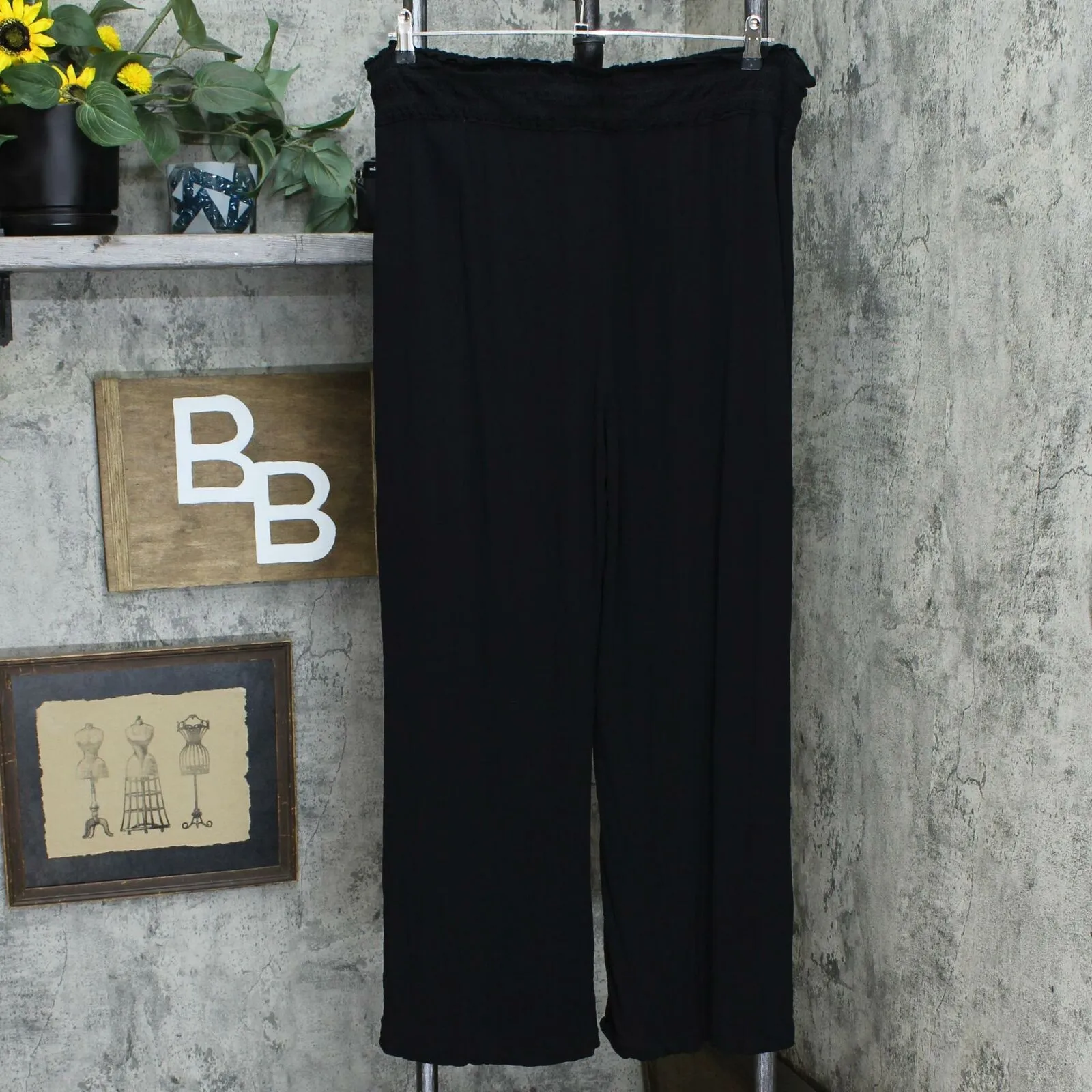 Style & Co Women's Textured Tie Waist Wide Leg Pants Deep Black XXL