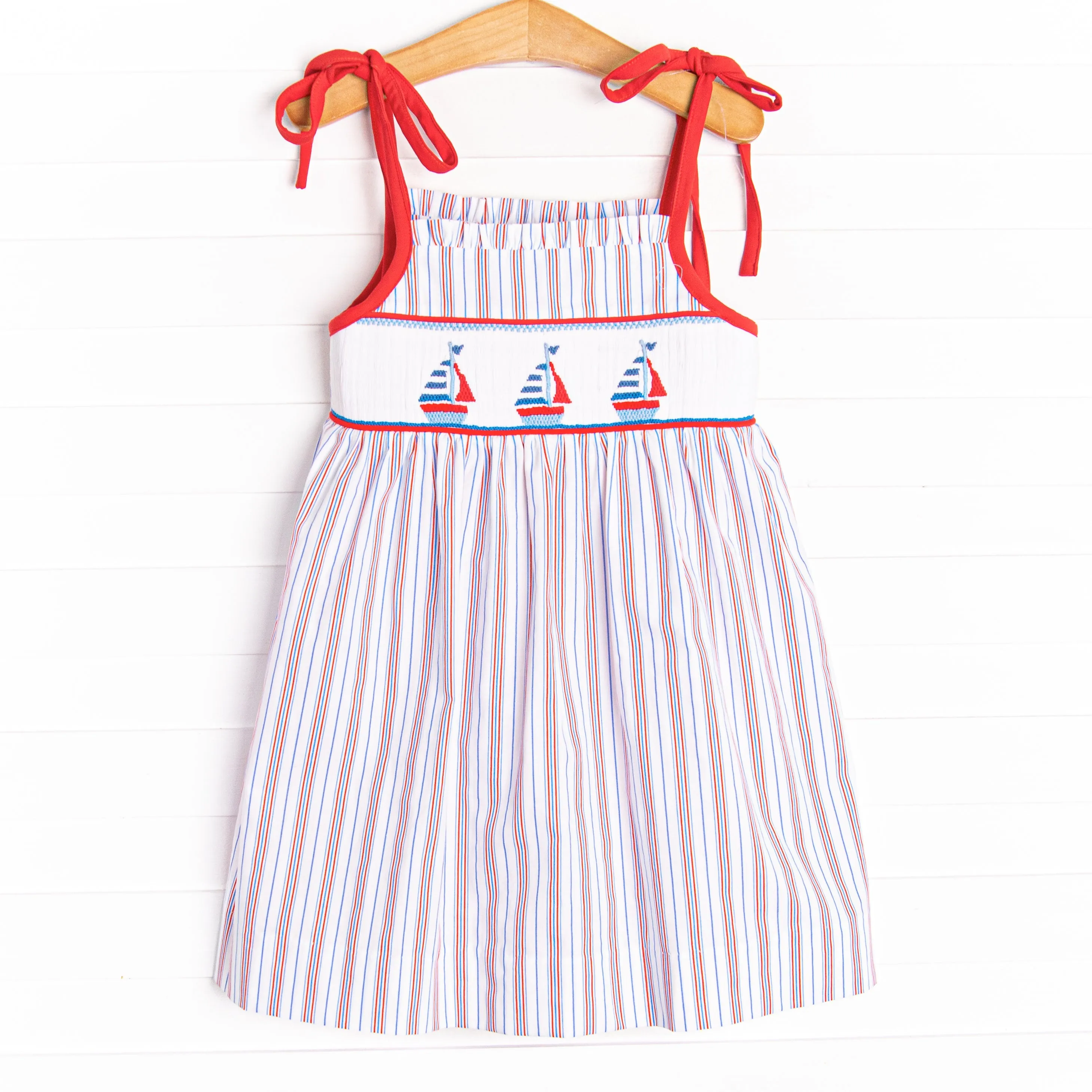 Summer and Sails Smocked Dress, Red