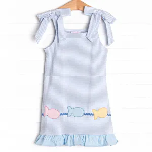 Swimming Along Applique Dress, Blue