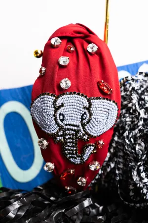 Tailgating Elephant Burgundy Knotted Headband