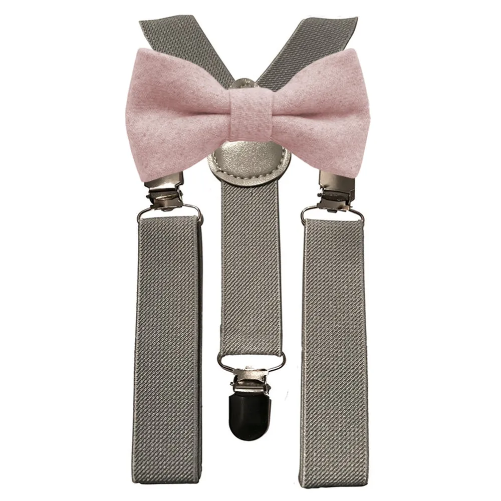 Tallulah Boys Dusty Pink Bow Tie and Grey Braces