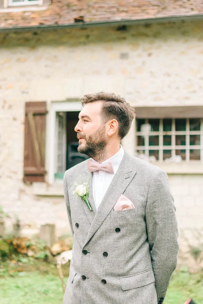Tallulah Dusty Pink Adult Wool Bow Tie, Pocket Square and Navy Blue Polka Dot Braces Set
