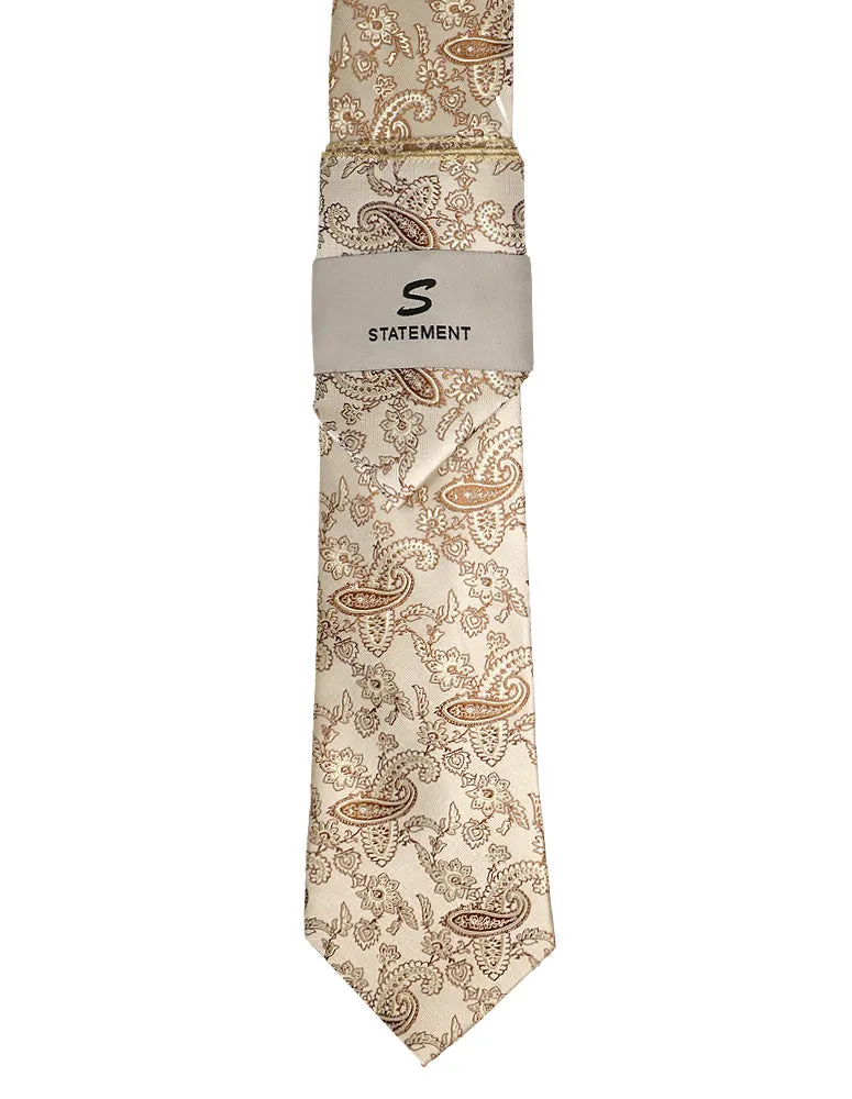 TAN PAISLEY 2 PC TIE & HANKIE SET