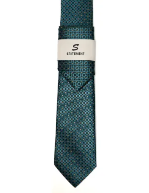 TEAL GEO 2 PC TIE & HANKIE SET