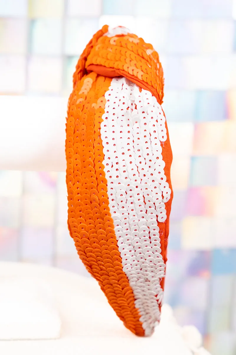 Team Colors Orange and White Sequin Knotted Headband