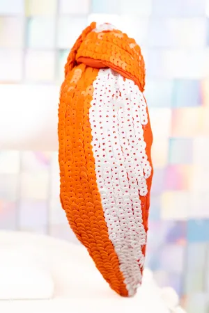 Team Colors Orange and White Sequin Knotted Headband