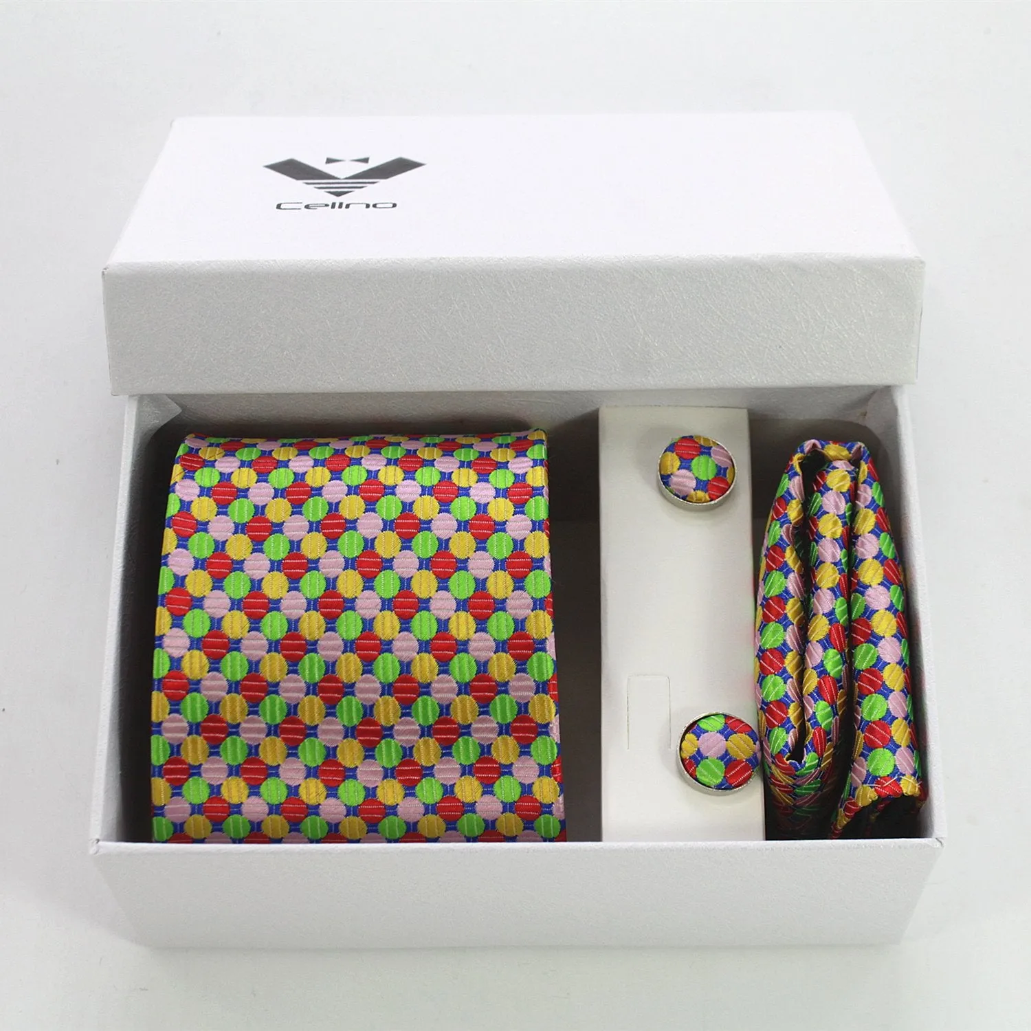 Textured Multi Color Designer Silk Floral Necktie with Matching Cufflinks & Pocket Square Set for Men