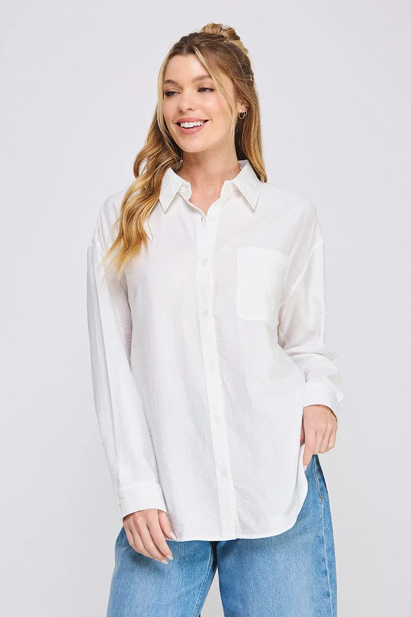 textured woven button up shirt w/ back ties