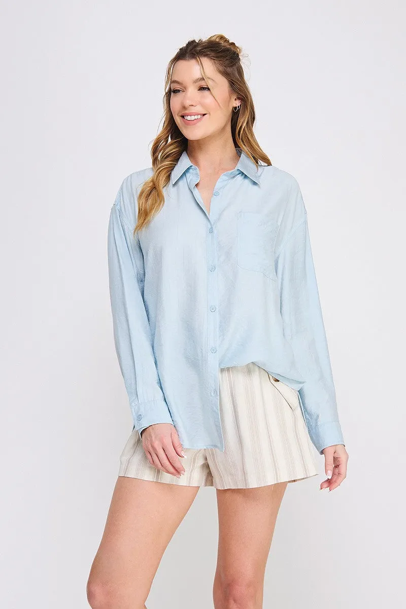 textured woven button up shirt w/ back ties