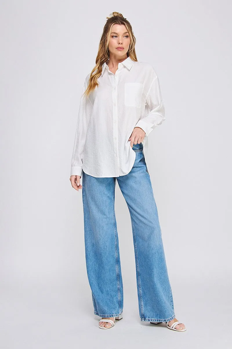 textured woven button up shirt w/ back ties