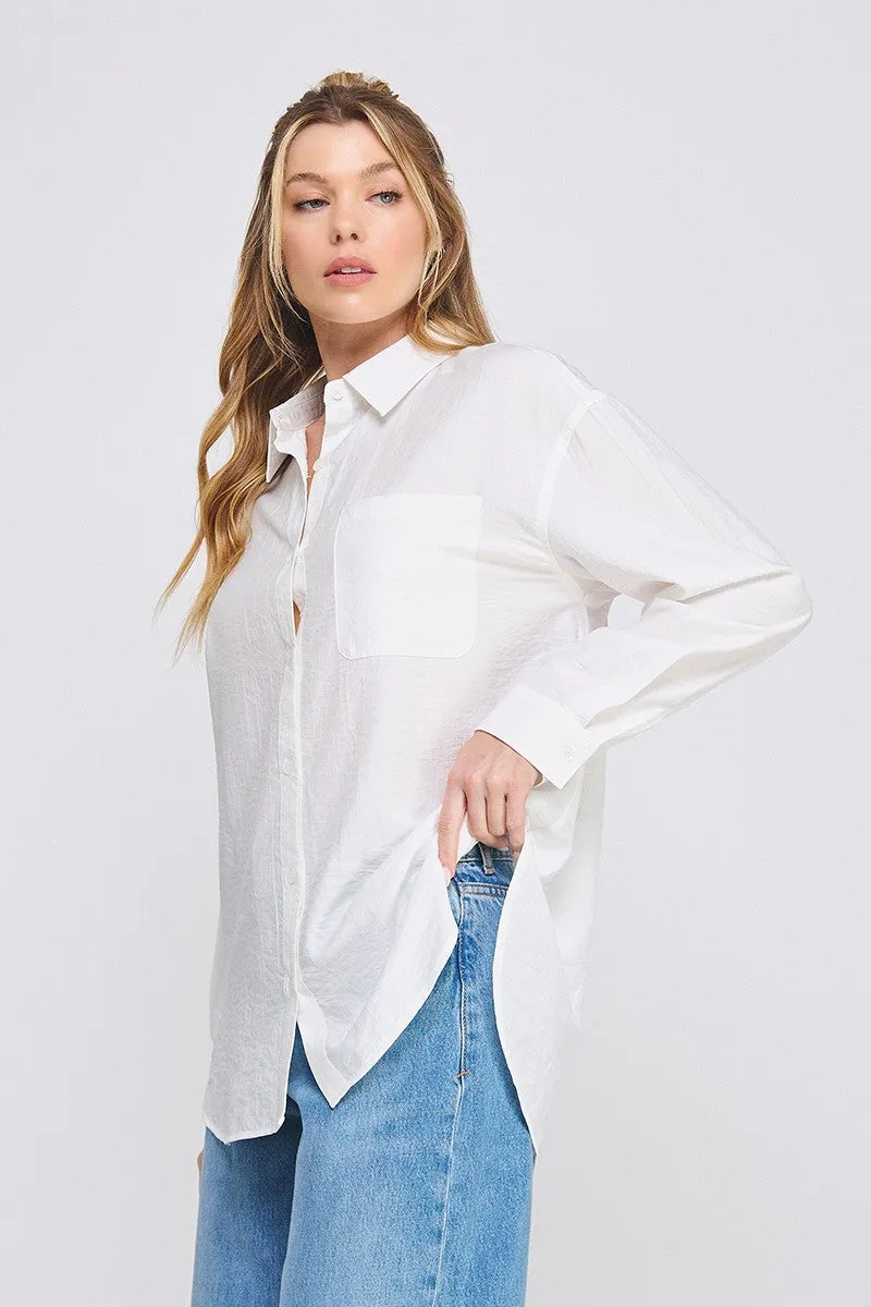 textured woven button up shirt w/ back ties