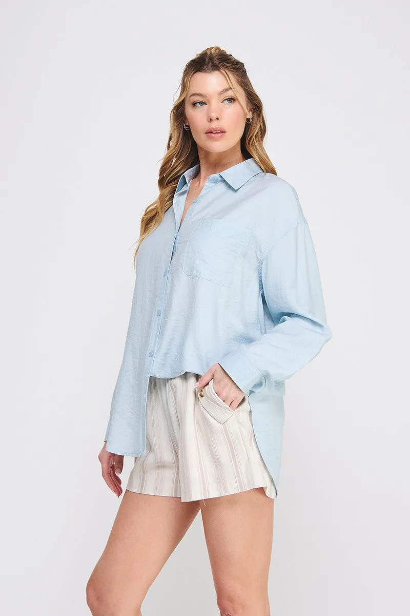 textured woven button up shirt w/ back ties