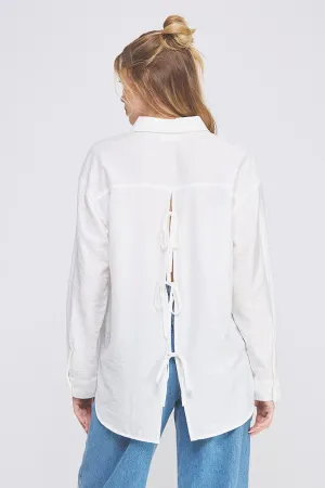 textured woven button up shirt w/ back ties