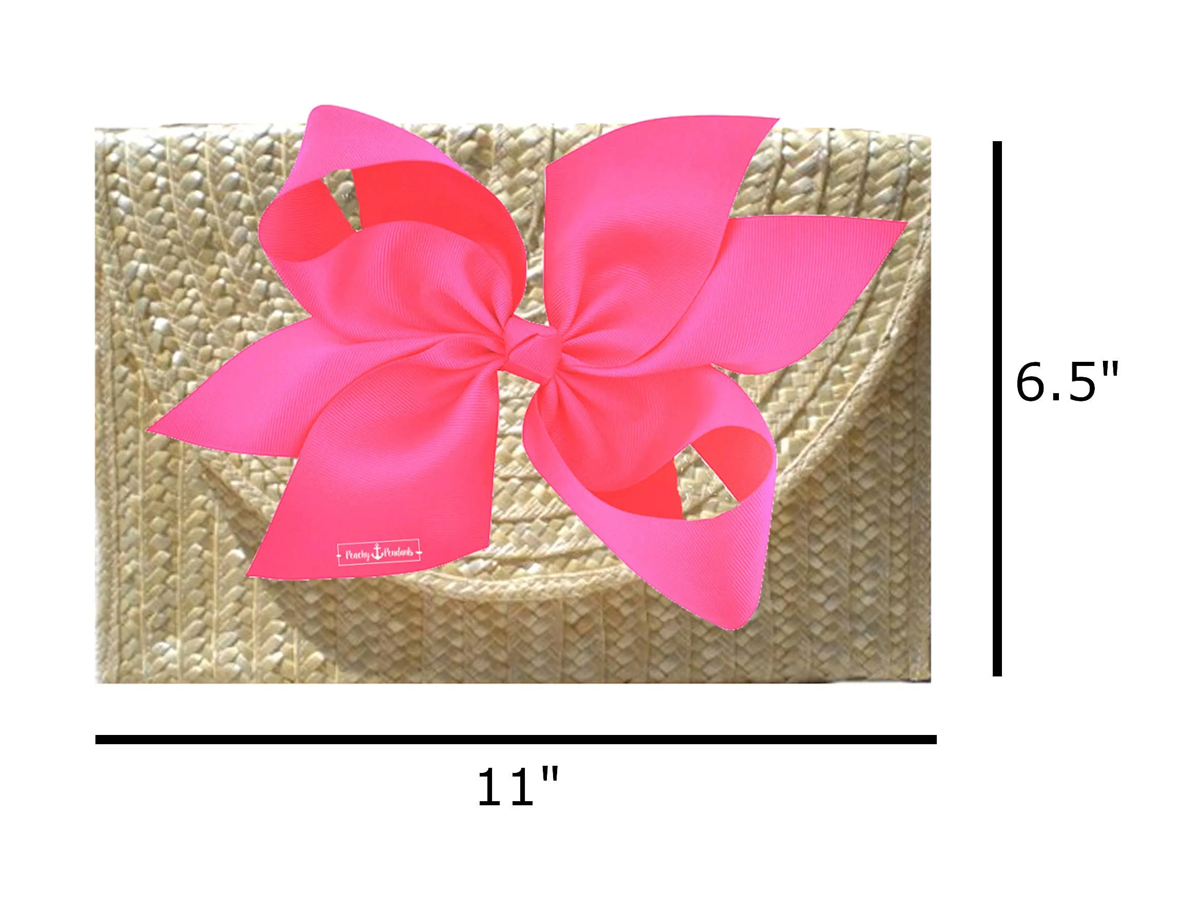The Vineyard Straw Clutch with Interchangeable Bow -Hot Pink