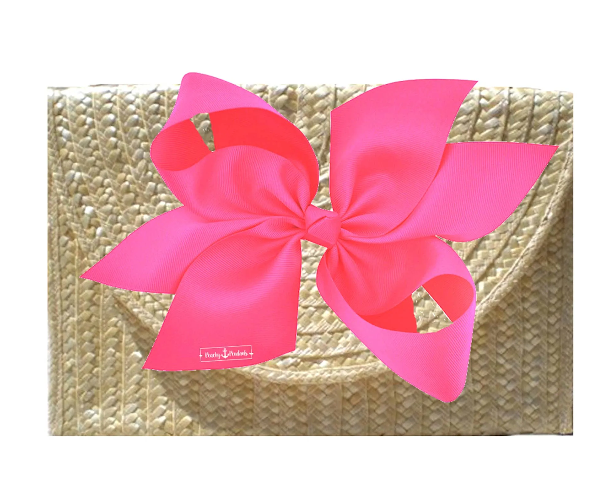 The Vineyard Straw Clutch with Interchangeable Bow -Hot Pink
