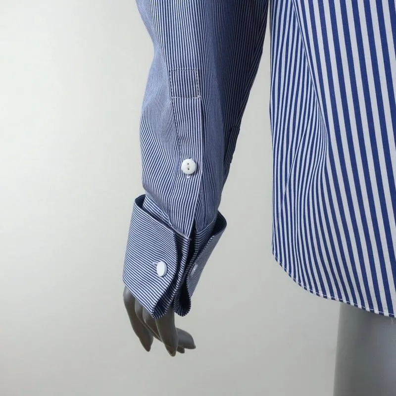 Tibi Striped Button Down Shirt Blue/White Size 6 Long Sleeve Top