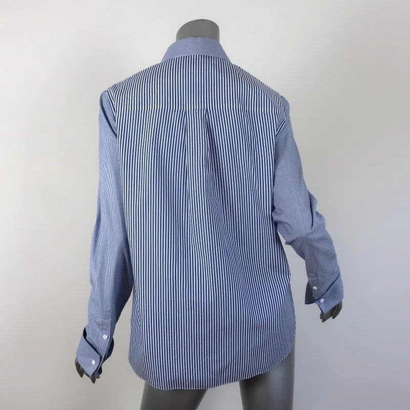 Tibi Striped Button Down Shirt Blue/White Size 6 Long Sleeve Top