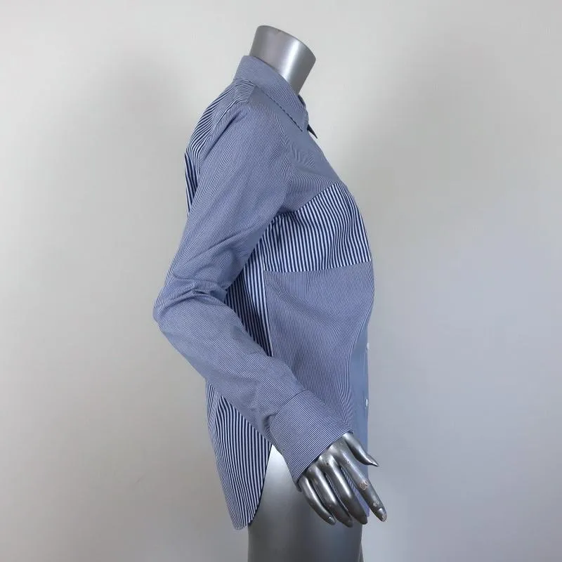 Tibi Striped Button Down Shirt Blue/White Size 6 Long Sleeve Top