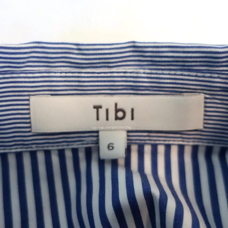 Tibi Striped Button Down Shirt Blue/White Size 6 Long Sleeve Top