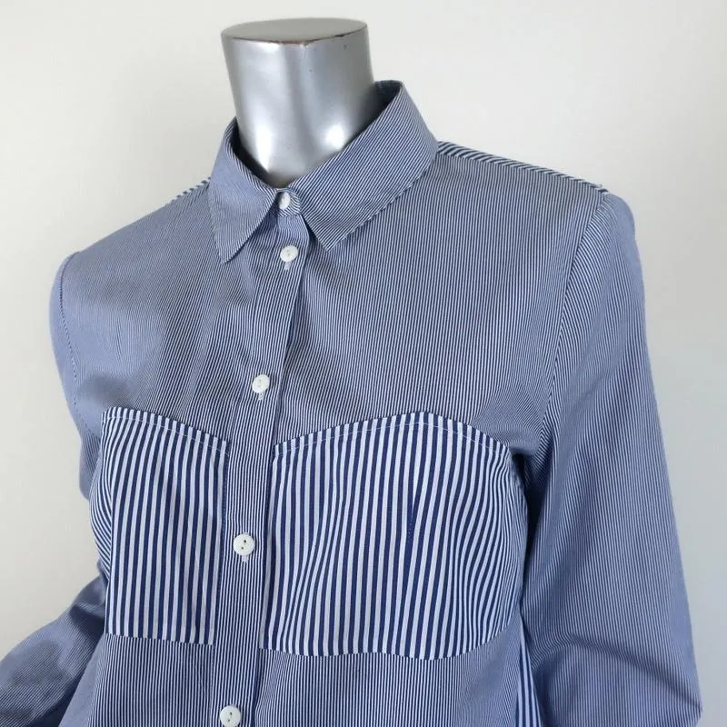 Tibi Striped Button Down Shirt Blue/White Size 6 Long Sleeve Top