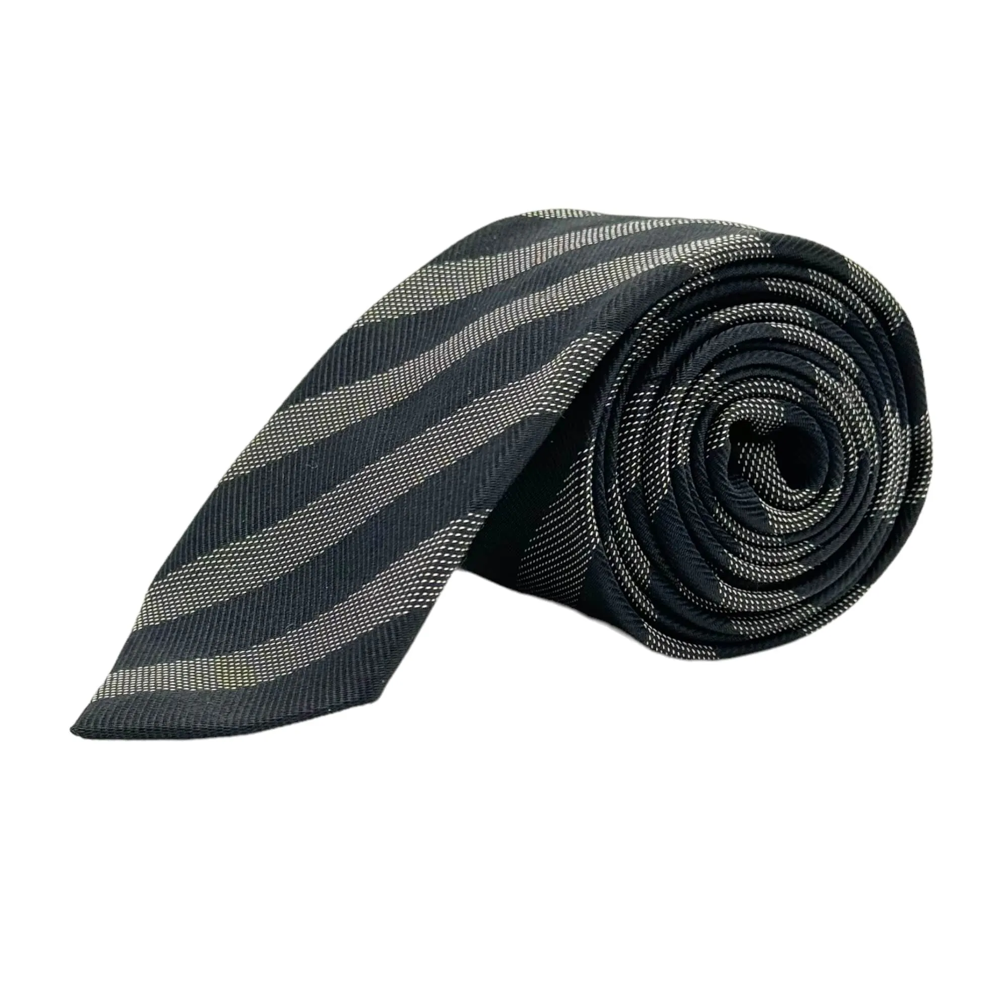 TIE Handmade Silk Diagonal Striped - Black & Dark Grey